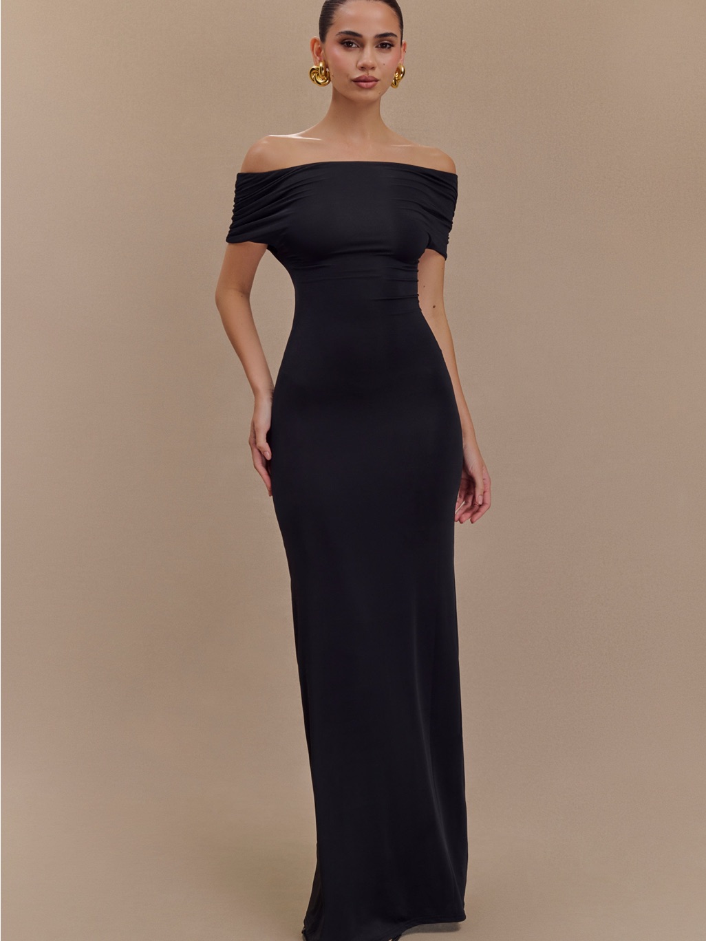 Meshki Off-Shoulder Black Evening Gown